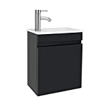 AHB 16' Bathroom Vanity W/Sink Combo for Small Space, Wall Mounted Bathroom Cabinet Set with Chrome Faucet Pop Up Drain U Shape Drain(Black)