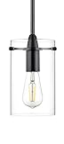 Linea di Liara Effimero Modern Matte Black Pendant Light Fixtures Over Kitchen Island Sink Lighting Ceiling Hanging Farmhouse Metal Industrial Mini Pendant Lighting Medium Clear Glass Shade