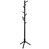 COLAPOO Wooden Tree Coat Rack Stand - 3 Adjustable Sizes 8 Hooks - Corner Coat Rack Freestanding for Office Entryway Bedroom Hall Tree Coat Hanger for Jacket Hat Clothes (Black)