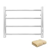 KEG Towel Warmer Wall Mounted with Built-in Timer 4 Bars Electric Stainless Steel Heated Towel Racks for Bathroom, Hot Plug-in Bath Towel Heater Polish Chrome