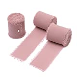DORIS HOME 3 Rolls 2' x 7Yd Handmade Fringe Chiffon Silk Ribbon Mauve, Frayed Edges Ribbon for Wedding Invitations, Bridal Bouquets, Gifts Wrapping, DIY Crafts