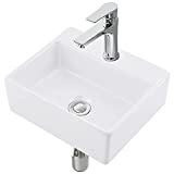 VASOYO Small Wall Mount Corner Bathroom Vessel Sink White Rectangle Porcelain Ceramic Above Counter Vessel Sink Single Faucet Hole Art Basin