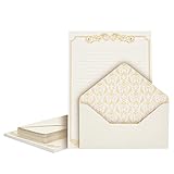 60 Sheets Vintage Stationery Paper and Envelopes Letter Set, Gold Border (7.25 x 10.2 In)