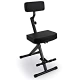 Portable Adjustable Musician Performer Stool - Folding Musicians Performance Chair, Drum Guitarist Keyboard Throne w/ Adjustable Padded Cushion Seat and Back, Foot Rest - Pyle PKST70
