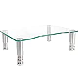 Clear Tempered Glass Computer Monitor Riser with Height Adjustable Multi Media Desktop Stand for Flat Screen LCD LED TV, Laptop/Notebook/Xbox One,HD01T-002