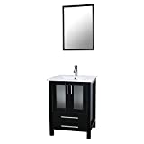 U-Eway 24' Bathroom Vanity with Ceramic Undermount Vessel Sink Combo,Chrome Faucet Drain with Overflow,Bathroom Cabinet with Mirror,2 Drawers,20-inch Deep Cabinet &1.5 GPM 30% Water Saving Faucet