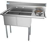 KoolMore - SB151512-15R3 2 Compartment Stainless Steel NSF Commercial Kitchen Prep & Utility Sink with Drainboard - Bowl Size 15' x 15' x 12', Silver