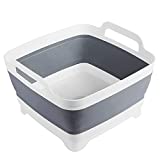 Dishpan for Washing Dishes,9L Collapsible Dish Tub Portable Sink,Wash Dish Basin,Foldable Laundry Tub,Washing Basin with Drain Plug,Dishpan for Kitchen Sink,Camping Dish Washing Tub,Gray