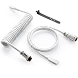 GunMjo Pro Custom Coiled USB C Cable for Gaming Keyboard, Double-Sleeved Mechanical Keyboard Cable with Detachable Metal Aviator, 1.5M USB-C to USB-A, White Color