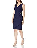 Alex Evenings Women's Short Side Ruched Dress with Cascade Ruffle Skirt, Navy, 10