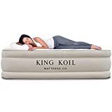 King Koil Luxury Queen Size Air Mattress with Built-in Pump, Plush Top, Home Camping Guests Inflatable Airbed, Double High Blow Up Mattress, 1-Year Manufacturer Direct Warranty
