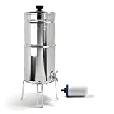 ProOne Traveler+ Stainless-Steel Gravity Water Filter System, 2.25-Gallon Water Capacity, Countertop Water Dispenser for Home, Camping, and Travel w/ (1) 5-inch Filter & Wire Stand