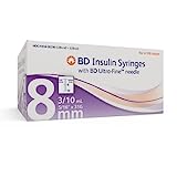 BD Ultra-Fine BD Ultrafine U-100 Insulin Syringe 31 Gauge 3/10cc 5/16 inch Short Needle-1/2 Unit Markings 100/box (328440), 100 Count (Pack of 1)
