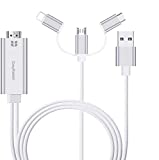  3 in 1 HDMI Cable Adapter,GrayRabbit 1080P USB/Type-C to HDMI Adapter Mirror Mobile Phone Screen to TV/Projector/Monitor Compatible with Phone 13/12/11/S8/9/Note/8/9 and More (Silver)