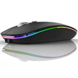 TENMOS Wireless Bluetooth Mouse, LED Slim Dual Mode (Bluetooth 5.1 + USB) 2.4GHz Rechargeable Silent Bluetooth Wireless Mouse with Type C Adapter for Laptop/MacBook/iPad OS 13 and Above (Matte Black)