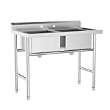 Bonnlo Commercial 304 Stainless Steel Sink 2 Compartment Free Standing Utility Sink for Garage, Restaurant, Kitchen, Laundry Room, Outdoor, 35.8' W x 21.3' D x 40' H