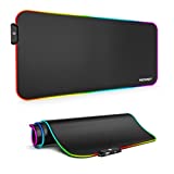 TECKNET RGB Extended Gaming Mouse Pad, LED Soft Extra Large Mousepad with 12 Lighting Modes,Anti-Slip Rubber Base, Computer Keyboard and Mouse Mat - 31.5 X 12 Inch (Black)
