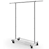 Simple Trending Standard Rod Clothing Garment Rack, Rolling Clothes Organizer on Wheels for Hanging Clothes, Chrome