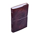 Antique Leather Journal, Leather Bound Writing pad, Owl Embossed Blank Unlined Paper Notebook for Travel, Office, Thoughts, Sketching with Wraparound Tie, Gift for Men and Women Brown 10X7 Inches