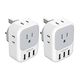 US to UK Plug Adapter, TESSAN Type G Plug Adapter with 4 Electrical Outlet 3 USB, Travel Power Adaptor for USA to Ireland Dubai Kenya Scotland England British London Qatar, 2-Pack