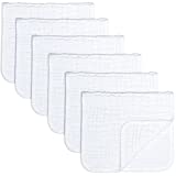 Muslin Burp Cloths 6 Pack Large 100% Cotton Hand Washcloths 6 Layers Extra Absorbent and Soft by Comfy Cubs (White, Pack of 6)