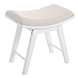 SONGMICS Vanity Stool, Modern Concave Seat Surface Makeup Dressing Stool Padded Bench with Rubberwood Legs, Capacity 286lb, Easy Assembly, White URDS51W