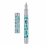 Asvine V169 Vacuum Filling Fountain Pen Fine Nib, Water Drop Skeleton Transparent Green Acrylic Pen Case Set