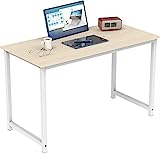 Halter Gaming Computer Desk for Home Office, 47' Modern PC Laptop Office Desk for Kids and Students, Sturdy Writing Table and Hobby Workstation, Easy Assembly, Walnut Desk, White Frame