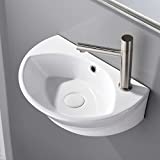 VESLA HOME Commercial 18'x12' Small Oval White Ceramic Corner Wall Mount Sink,Floating Tiny Wall Hung Bathroom Sink Mini Porcelain Vanity Vessel Sink For Small Bathroom,Right Hand