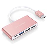 LENTION 4-in-1 USB-C Hub with Type C, USB 3.0, USB 2.0 Compatible 2022-2016 MacBook Pro 13/14/15/16, New Mac Air/Surface, ChromeBook, More, Multiport Charging & Connecting Adapter (CB-C13, Rose Gold)