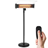 Infrared Outdoor Electric Space Heater - 1500 Watt Portable Fast Heating Outdoor Stand Heater Odorless Waterproof Electric Patio Heater w/ Tip-over Safety Switch - Remote Control - SereneLife SLOHT40