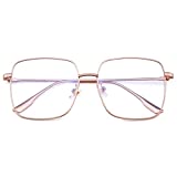 Mimoeye Oversized Blue Light Glasses, Metal Large Square Clean Glasses, Computer Blocking Blue-ray Glasses for Women Men Teens