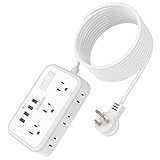 Extension Cord 15 ft, NTONPOWER Flat Plug Power Strip with Long Cord, 6 Widely Spaced Outlets 4 USB Ports Desktop Charging Station, Mounted for Indoor Home Office Nightstand and Dorm Essentials, White