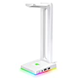 Havit RGB Headphones Stand with 3.5mm AUX and 2 USB Ports, Headphone Holder for Gamers Gaming PC Accessories Desk (White)