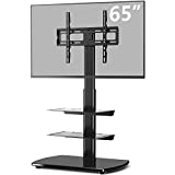 5Rcom Universal TV Floor Stand with 2 Media Shelves for 27 32 37 42 47 50 55 65 inch Flat or Curved Screens TVs Nice Tempered Glass Base with Swivel Mount for Bedroom and Office, Black