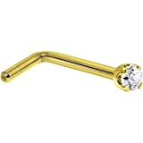 20 Gauge 1/4 inch at Bend 14k Yellow Gold 1.5mm Diamond (0.015 cttw) L-Shaped Nose Ring