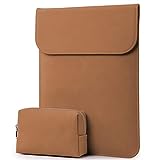 HYZUO 15-16 Inch Laptop Sleeve Compatible with MacBook Pro 16 2021 2022 M1 Pro/Max A2485/2019-2020 A2141, MacBook Pro Retina 15 2012-2019, Faux Suede Leather Case with Accessory Bag, Brown