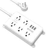 Power Strip with USB, TROND Surge Protector Flat Plug with 5 Widely-Spaced Outlets,1300J,ETL Listed, Wall Mountable 5ft Extension Cord, for Computer Garage Laundry Room Kitchen Behind TV, White