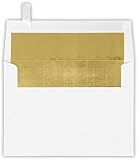 LUXPaper A7 Foil Lined Envelopes in 60 lb. White w/ Gold LUX Lining, Printable Square Flap Envelopes for Invitations with Peel and Press, 50 Pack, Envelope Size 5 1/4 x 7 1/4 (White)