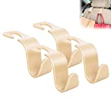 Universal Multifunctional Car Vehicle Headrest Hook, Organizer Hanger Storage Hook for Bag Purse Cloth Grocery (Beige Set of 4)