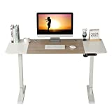 BilBil Height Adjustable Electric Standing Desk, Sit to Stand Desk Home Office Computer Desk, 55 x 24 Oak and White Top, White Frame