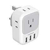US to UK Plug Adapter, TESSAN Type G Ireland Travel Converter with 4 Electrical Outlet 3 USB Charger, USA to Qatar Dubai Kenya Scotland England British London Hong Kong Irish Power Adaptor
