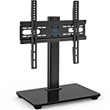 PERLESMITH Universal TV Stand - Table Top TV Stand for 32-55 inch LCD LED TVs - Height Adjustable TV Base Stand with Tempered Glass Base & Wire Management, VESA 400x400mm