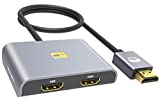 HDMI Splitter 1 in 2 Out [Dual 4K@60Hz] TECHTOBOX Aluminum Dual HDMI Monitors Adapter 1 to 2 Amplifier for PC,Laptop,PS5,Xbox Series,TV Box and More (1 Source onto 2 Displays)