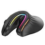 Ergonomic Mouse Wireless, ProtoArc EM11 Bluetooth Vertical Ergo Mouse, Rechargeable, 2.4G RGB Optical Vertical Mice with 3 Adjustable DPI, 3-Device Connection for PC, iPad, Mac, Windows-Black
