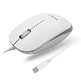 Macally USB Wired Mouse for Mac and Windows - Simple 3 Button Computer Mouse Wired, Scroll Wheel Layout with 5ft Cord - Simple Plug and Play USB Mouse for Laptop, Desktop, Notebook - White
