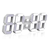 15' Large 3D LED Digital Wall Alarm Clock with Remote Control, EDUP HOME LED White Light Nightlight Decor Clocks with Multi-Levels Brightness/Time /Date/Temperature Display, For Kitchen Bedroom Office