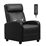 Furniwell Recliner Chair Massage Recliner Sofa Chair Adjustable Recliner Home Theater Seating Modern Living Room Recliners with PU Leather Padded Backrest and Thick Seat Cushion (Black)