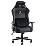 FANTASYLAB Big and Tall 400lb Massage Memory Foam Gaming Chair - Adjustable Tilt, Back Angle and 3D Arms High-Back Leather Racing Executive Computer Desk Office Chair, Metal Base, Black
