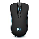 Rii RM105 Wired Mouse,Computer Mouse with Colorful RGB Backlit,2400 DPI Levels,Comfortable Grip Ergonomic Optical ,USB Wired Mice Support Windows PC, Laptop,Desktop,Notebook,Chromebook (1 Pack)
